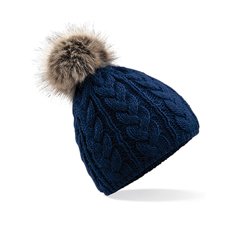 Fur Pom Pom Cable Beanie